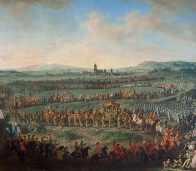 Entrance of the Emperor Franz I. Stephan and His Son Joseph (II.) into Frankfurt on March 29, 1764 by Johann Dallinger von Dalling